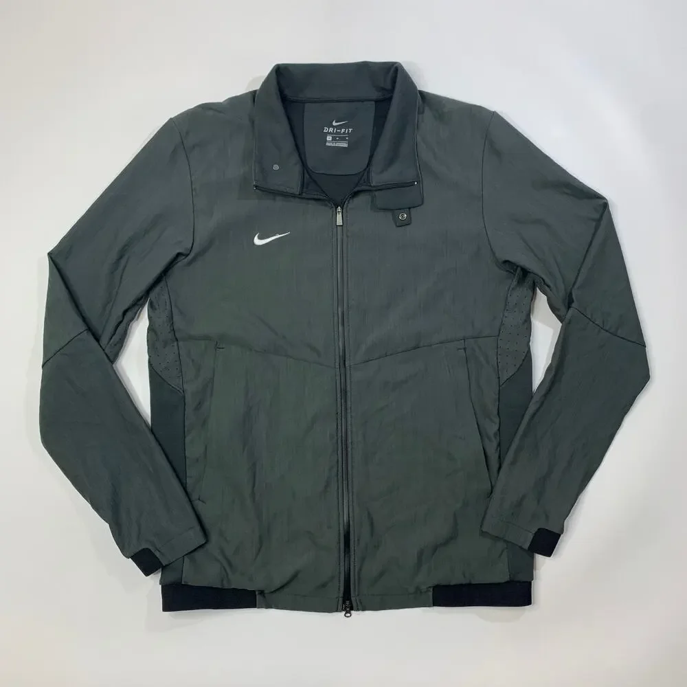 Nike Travel Jacket Mens M Medium Grey Perforated Dri Fit Lightweight Full Zip